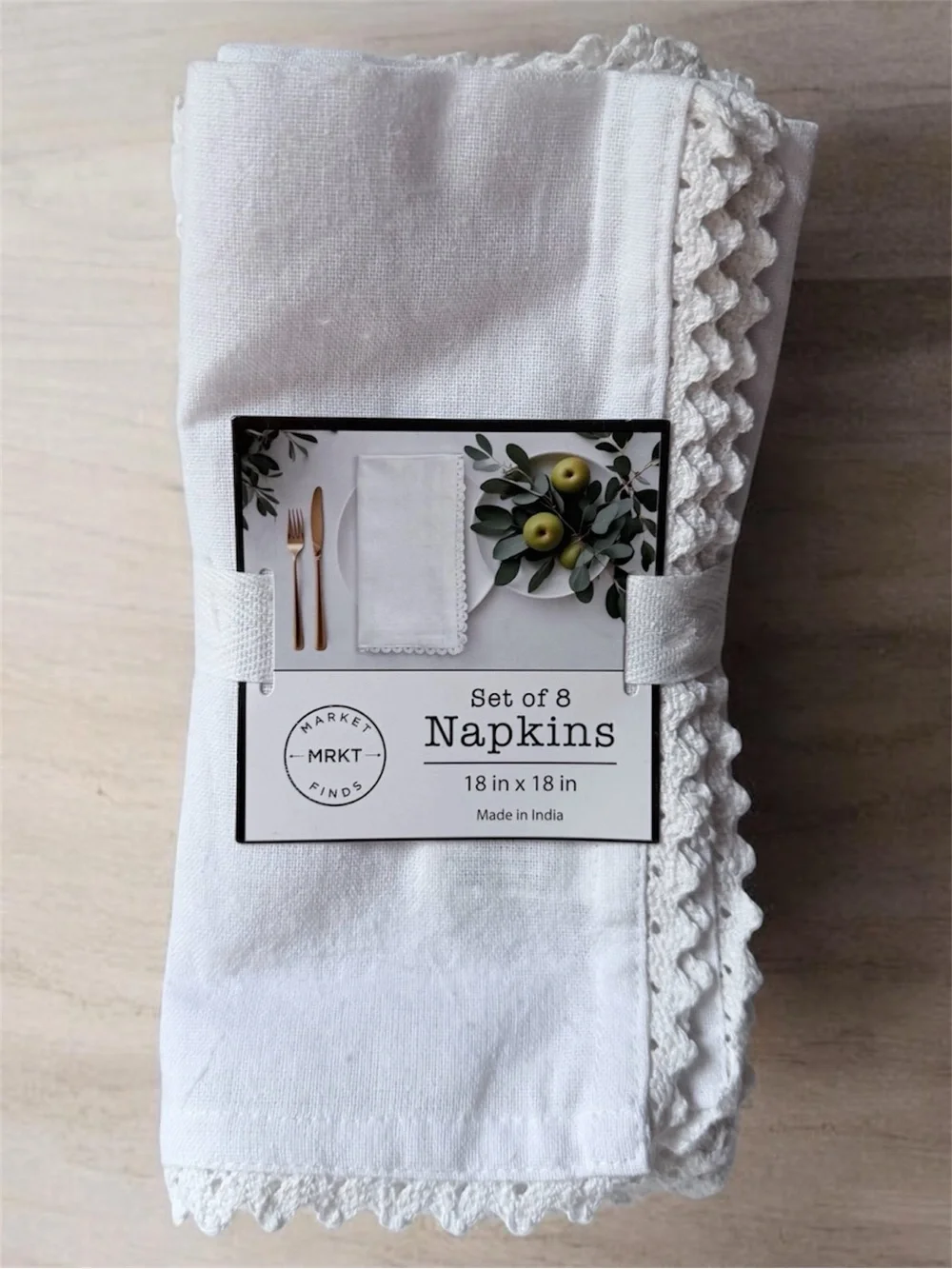 MRKT Set of 8 White Crochet-Edge Napkins 18”x18”